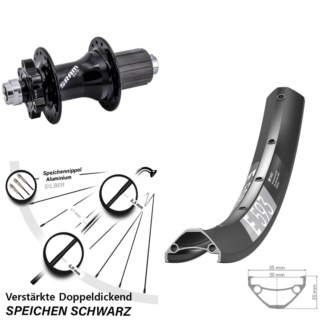 Disc Hinterrad 29 Zoll DT Swiss E593 Sram 746 8-11 fach HG 12x148