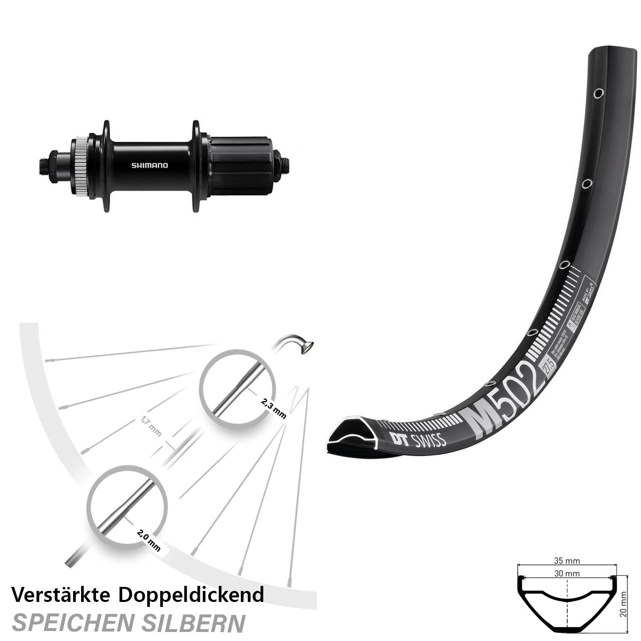 Disc Laufrad QR 29 Zoll DT Swiss M502 Shimano FH-QC400 8-11 fach