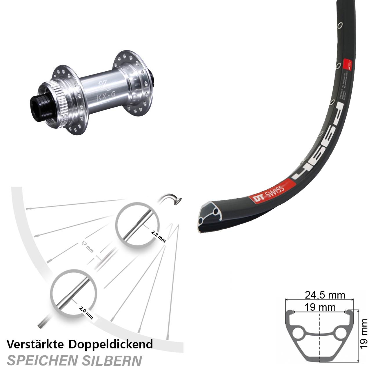 28 Zoll DT Swiss 466d KX-G Vorderrad Centerlock 15x100