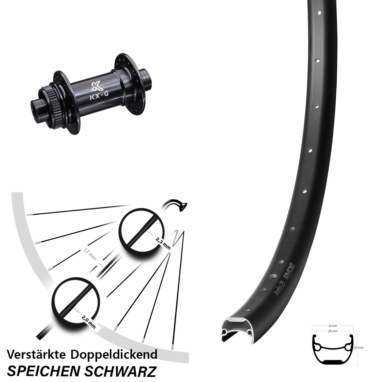 Vorderrad Centerlock 28 Zoll Ryde Andra 25 KX-G 15x100