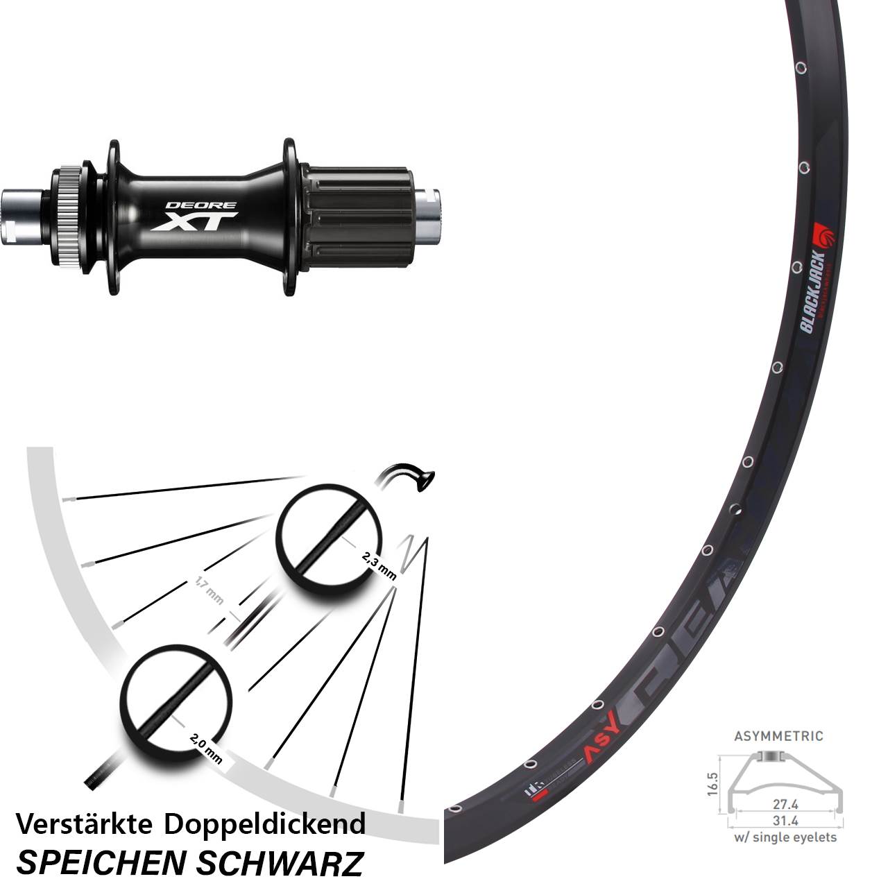 27,5 Zoll Rodi Ready 27 Shimano XT FH-M8010-B Boost Disc Laufrad 12x148 Boost 8-11 fach HG