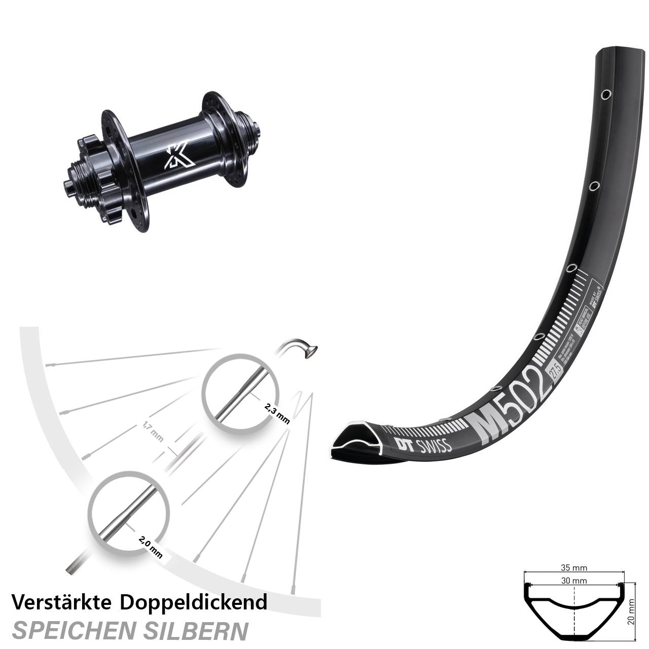 DT Swiss M502 KX-M 29 Zoll Disc Laufrad für Schnellspanner