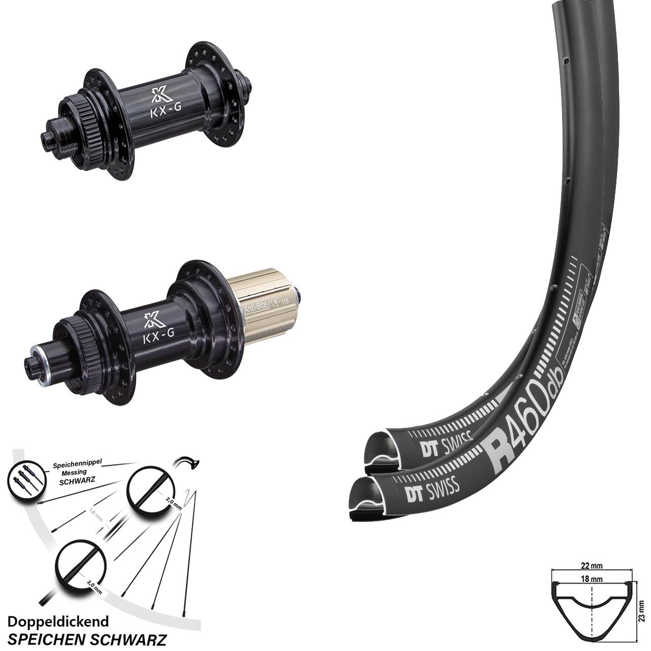 28 Zoll Laufradsatz Road Disc DT Swiss R460 mit Nabe KX-G QR Shimano 8-12 fach