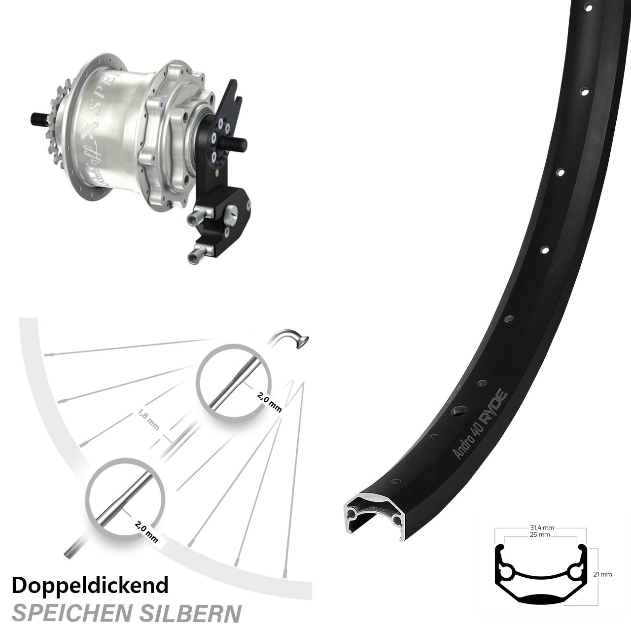 Ryde Andra 40 Disc Rohloff Speedhub 500/14 TS DB OEM2 Tandem 26 Zoll Disc Hinterrrad