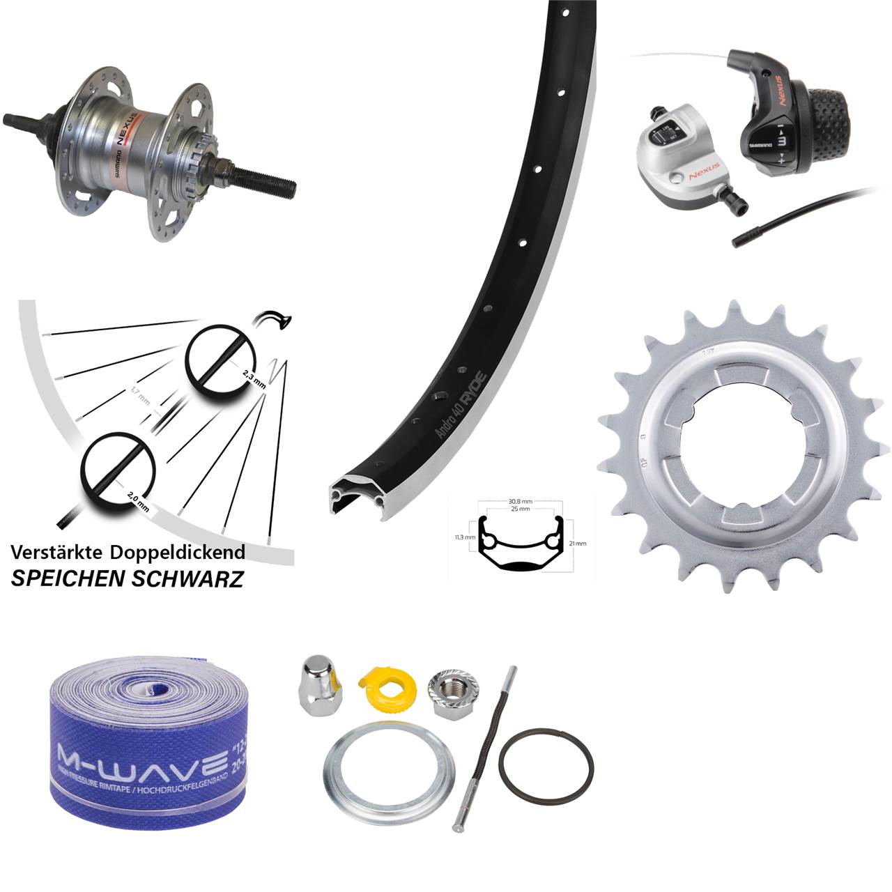 Ryde Andra 40 Hinterrad 20 Zoll Shimano 3 Gang Freilauf