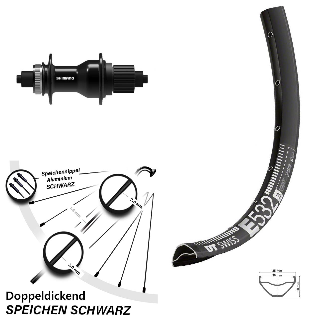 Hinterrad Centerlock 27,5 Zoll DT Swiss E532 Shimano FH-QC500 Micro Spline QR