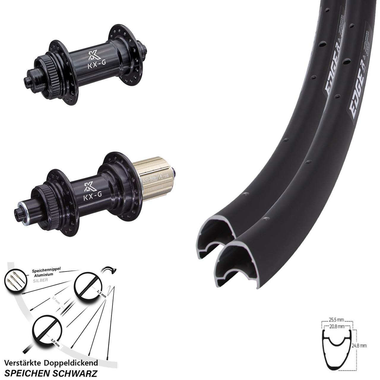 Ryde Edge R25 Offset KX-G 28 Zoll Disc Laufradsatz QR 8-12 fach HG