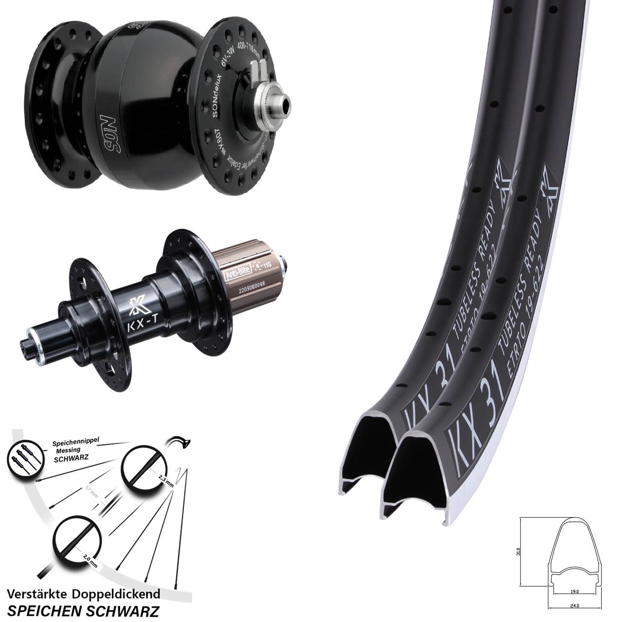28 Zoll KX-T 31 SON delux wide body Laufradsatz QR 8-11 fach HG