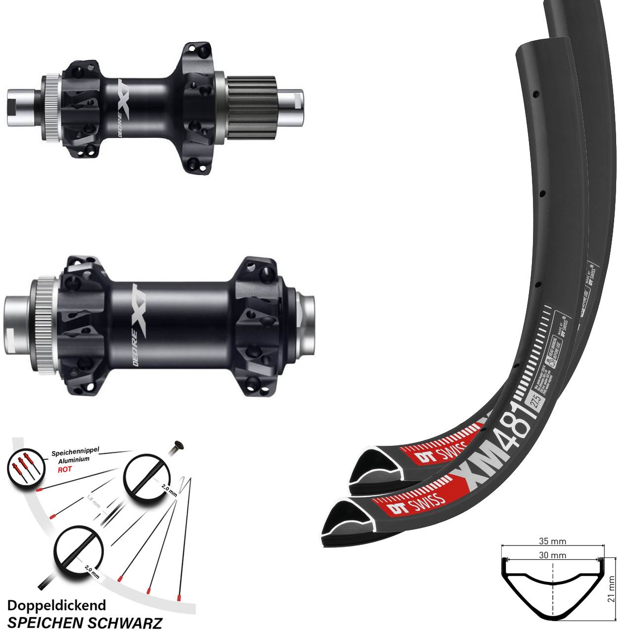 27,5 Zoll Laufradsatz DT Swiss XM 481 Shimano XT Boost Straightpull Micro Spline