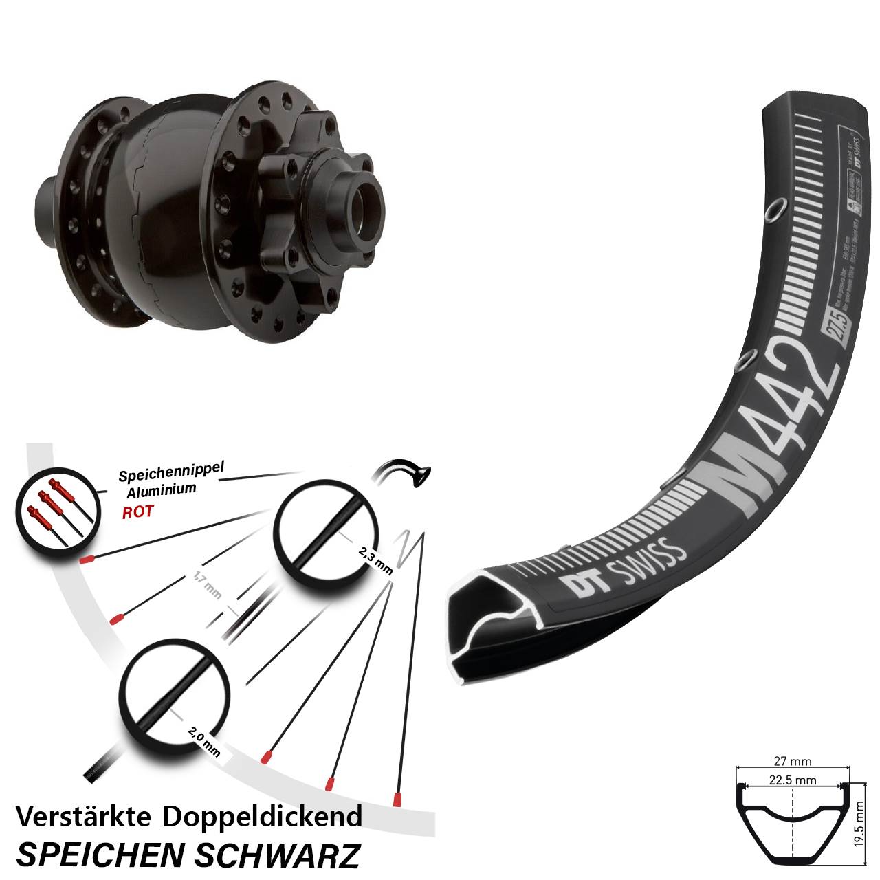 Disc Vorderrad mit Nabendynamo 29 Zoll DT Swiss M442 SON 28 15x100