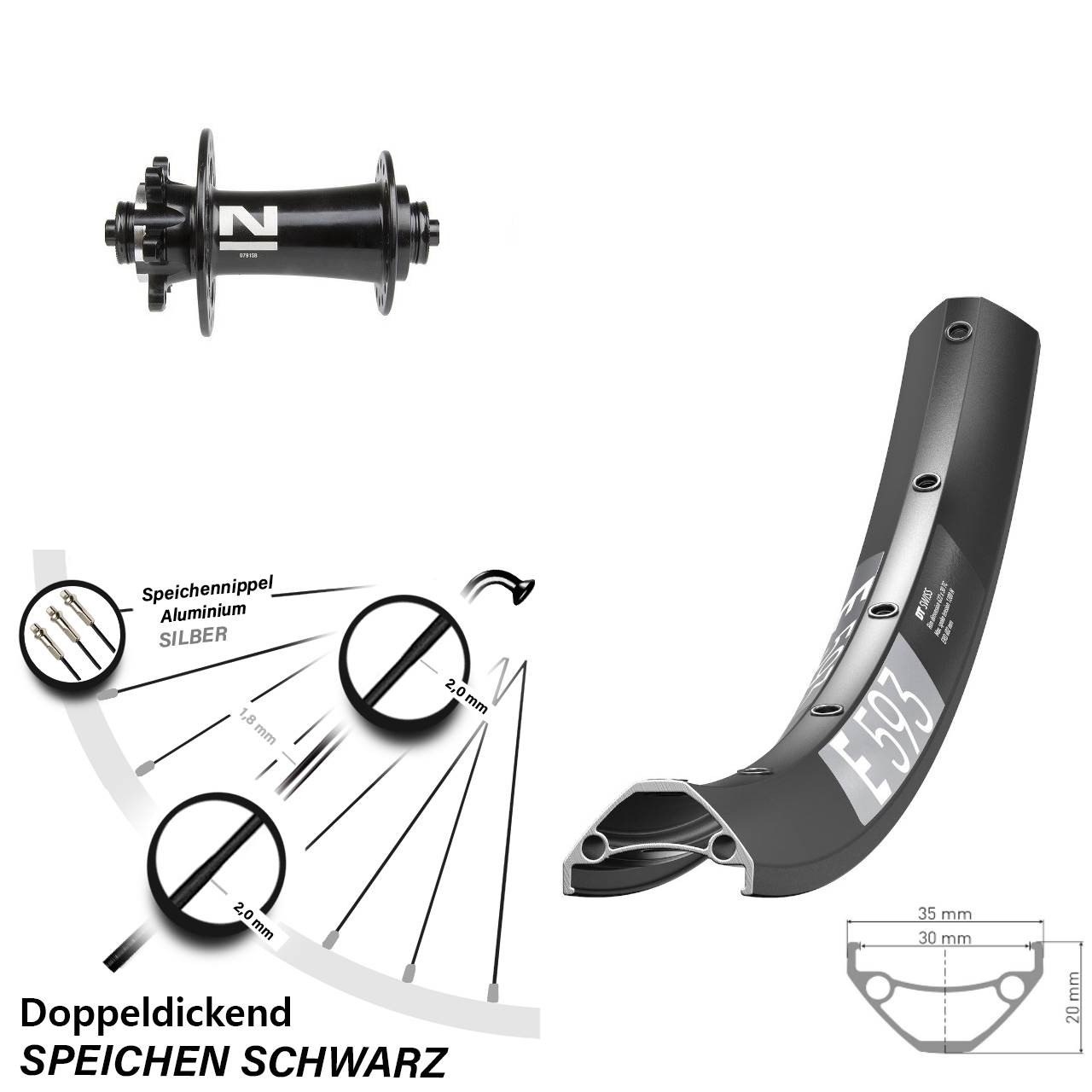 Disc Vorderrad für Schnellspanner 29 Zoll DT Swiss E593 Novatec D791SB