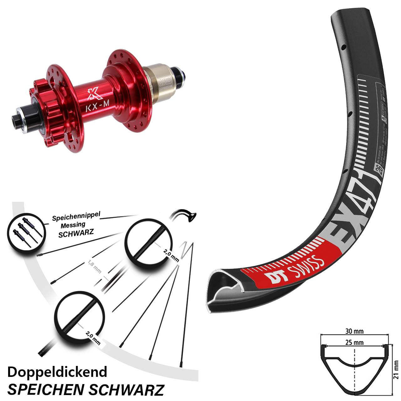 Disc Hinterrad für Schnellspanner 29 Zoll DT Swiss EX 471 KX-M rot XD