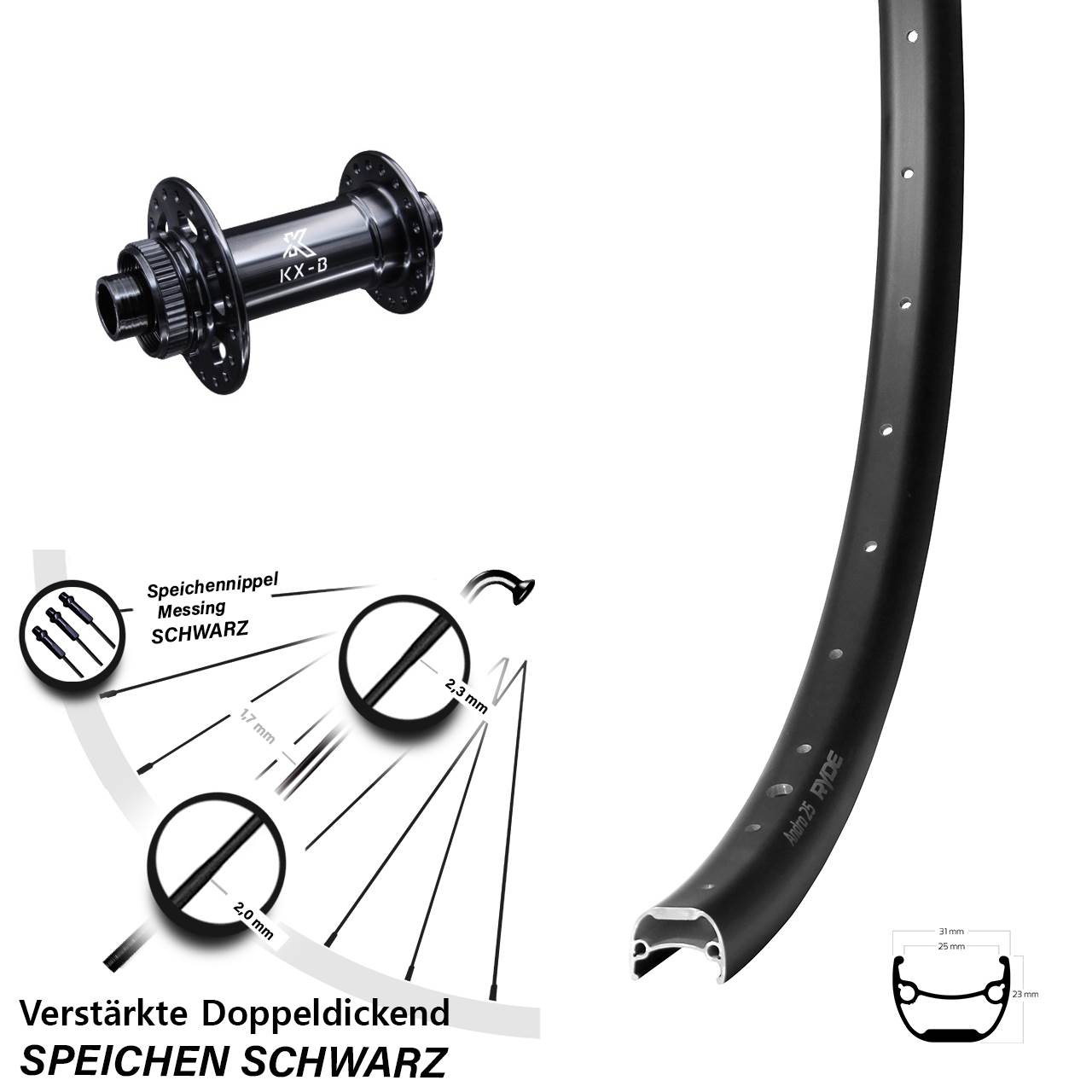 Vorderrad Centerlock 28-29 Zoll Ryde Andra 25 KX-B 12x110 Boost
