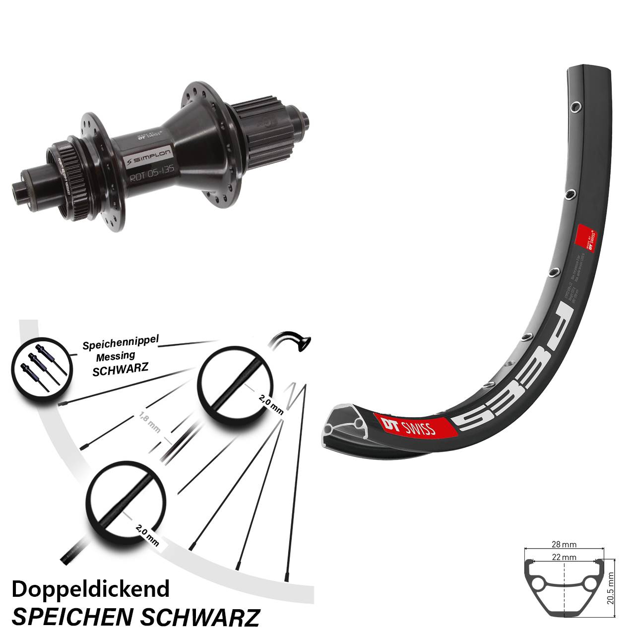 Disc Laufrad 26 Zoll DT Swiss 533 D-370 Hybrid Shimano Micro Spline für Schnellspanner