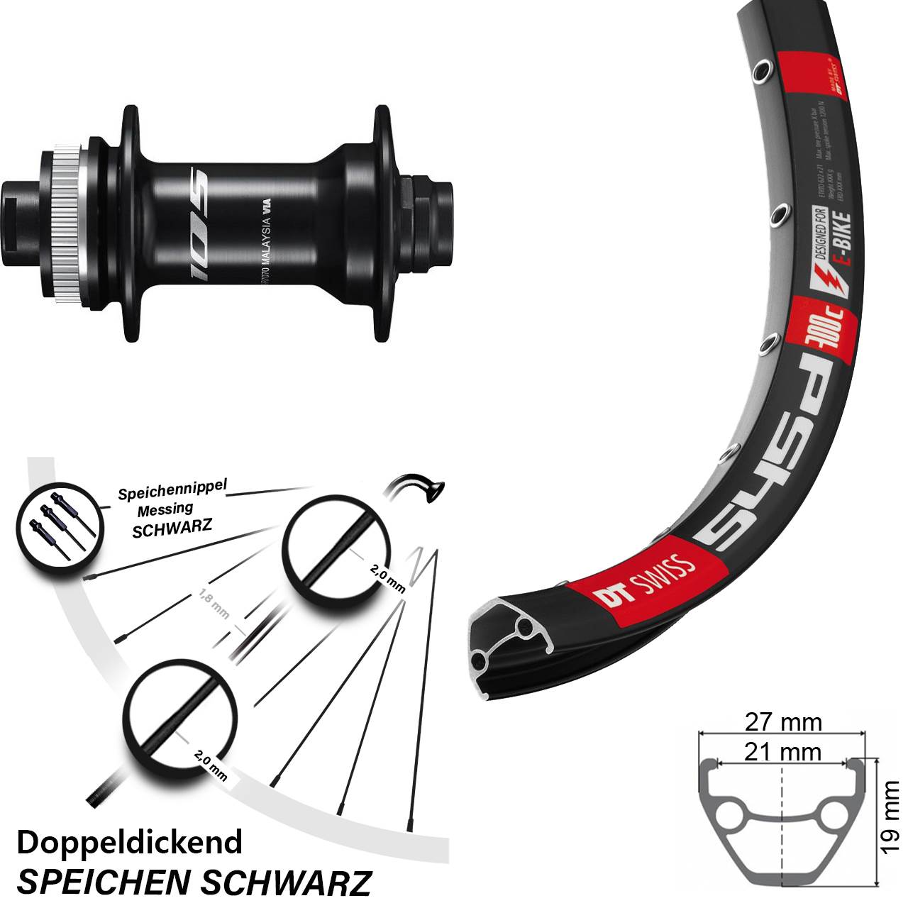 28 Zoll DT Swiss 545d Shimano HB-R7070 Vorderrad Centerlock 12x100