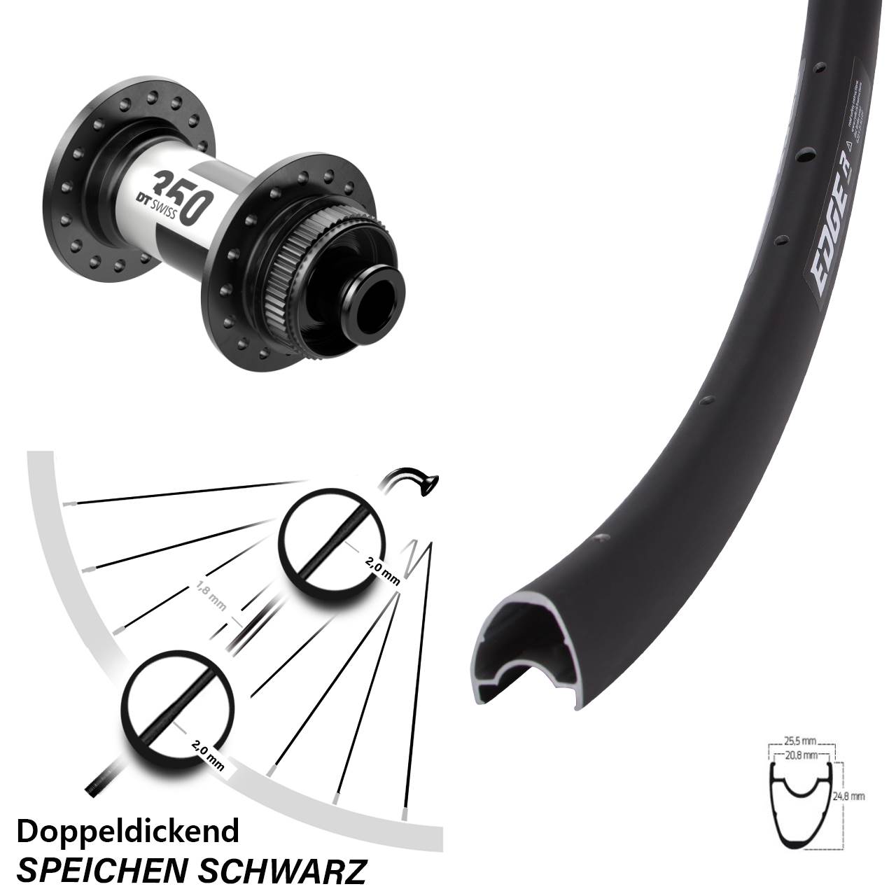 Ryde Edge R25 Offset DT Swiss 350 Road 28 Zoll Centerlock Vorderrad 12x100