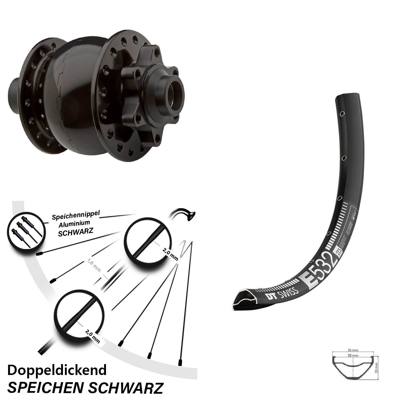 Vorderrad DT Swiss E 532 Dynamo SON 28-15 Disc 6-Loch Steckachse 27,5 Zoll