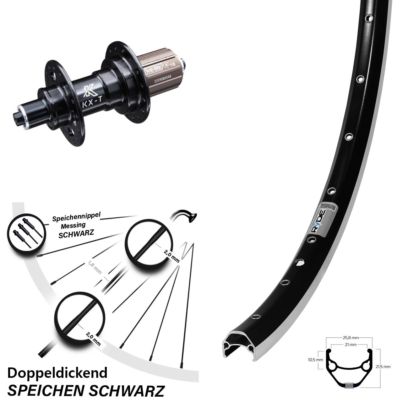 Hinterrad 28 Zoll Ryde ZAC 421 KX-T Hinterradnabe verstärkt 8-11 fach