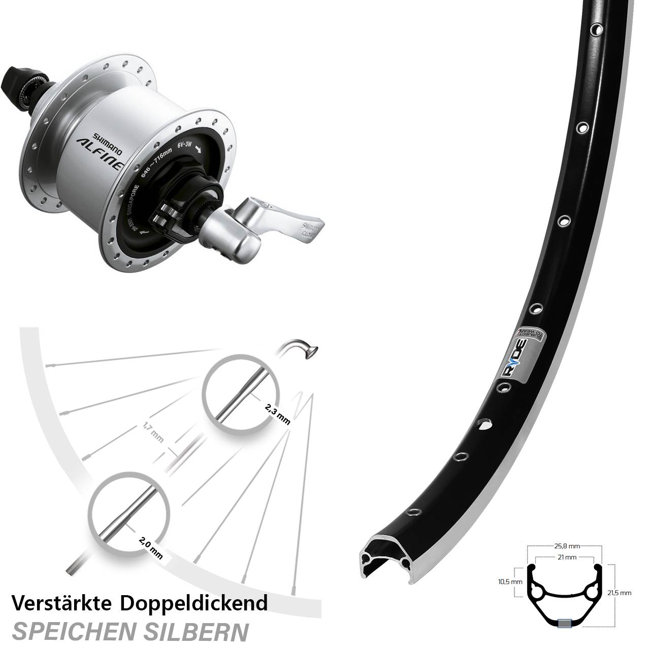 28 Zoll Ryde ZAC 421 Alfine DH-S501 Vorderrad