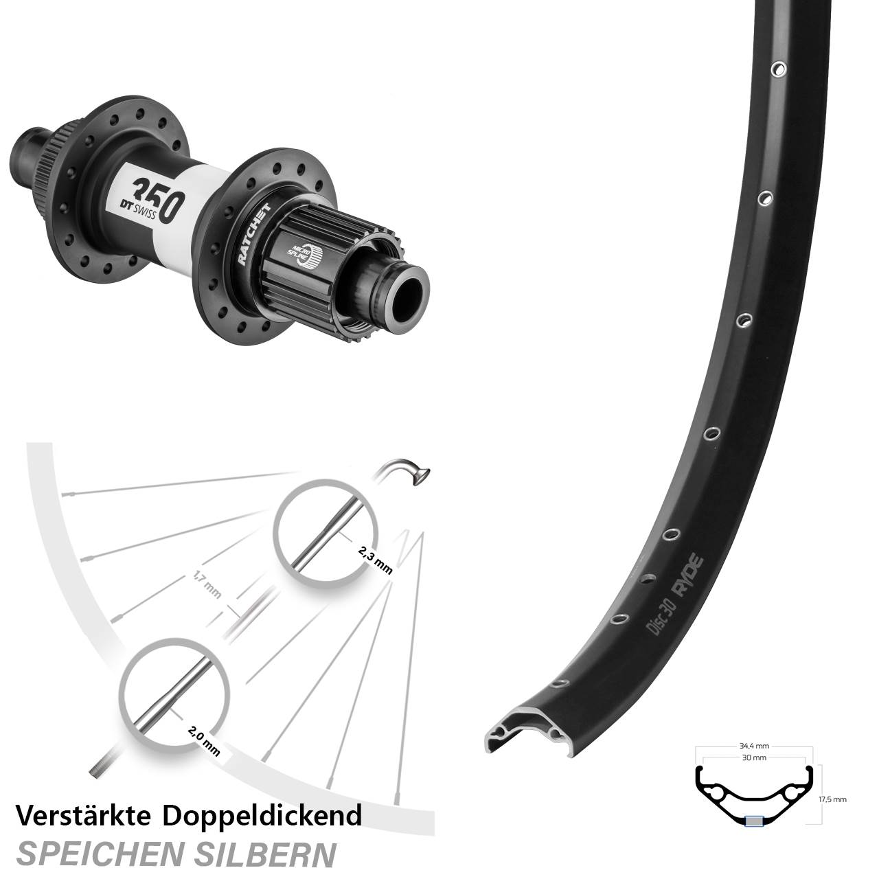 Ryde Disc 30 DT Swiss 350 29 Zoll Disc Hinterrad 12x142 Micro Spline