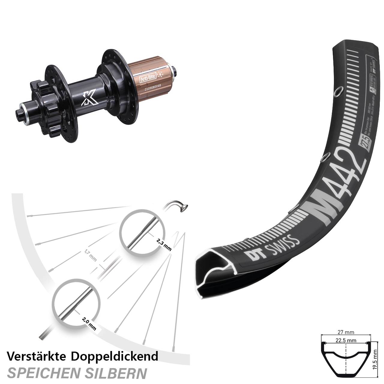 Hinterrad 6-Loch 29 Zoll DT Swiss M442 KX-M 8-12 fach QR