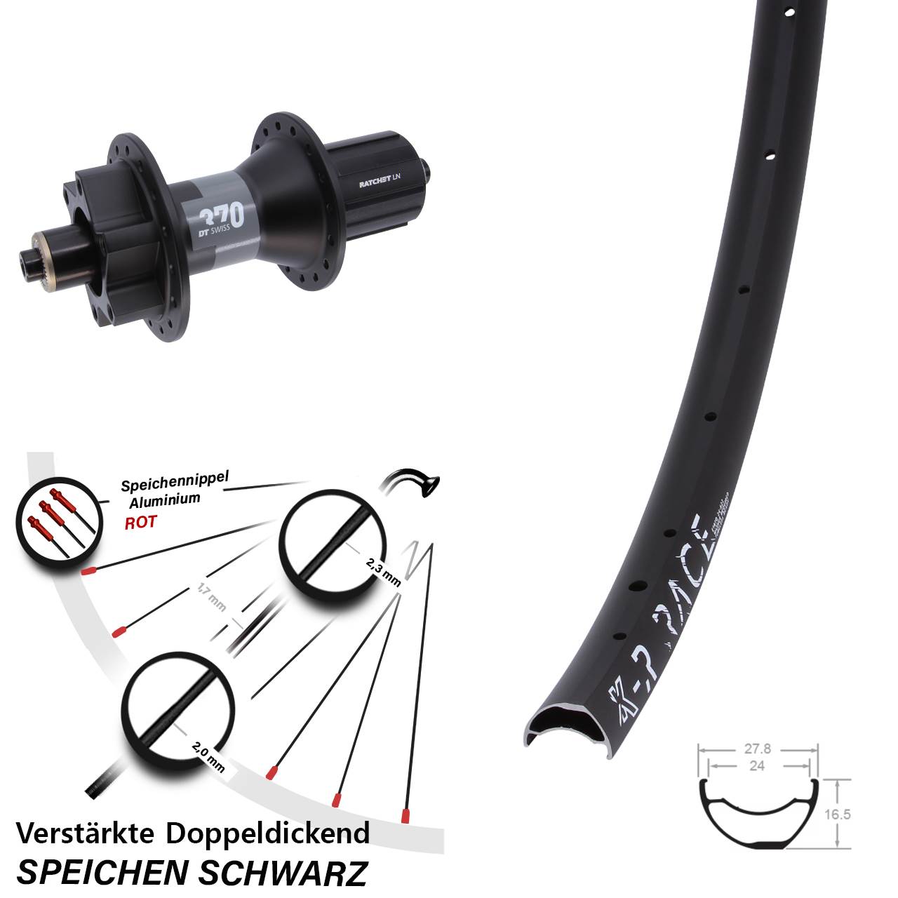 28 Zoll KX-R Race DT Swiss 370 6-Loch Hinterrad QR 8-11 fach HG