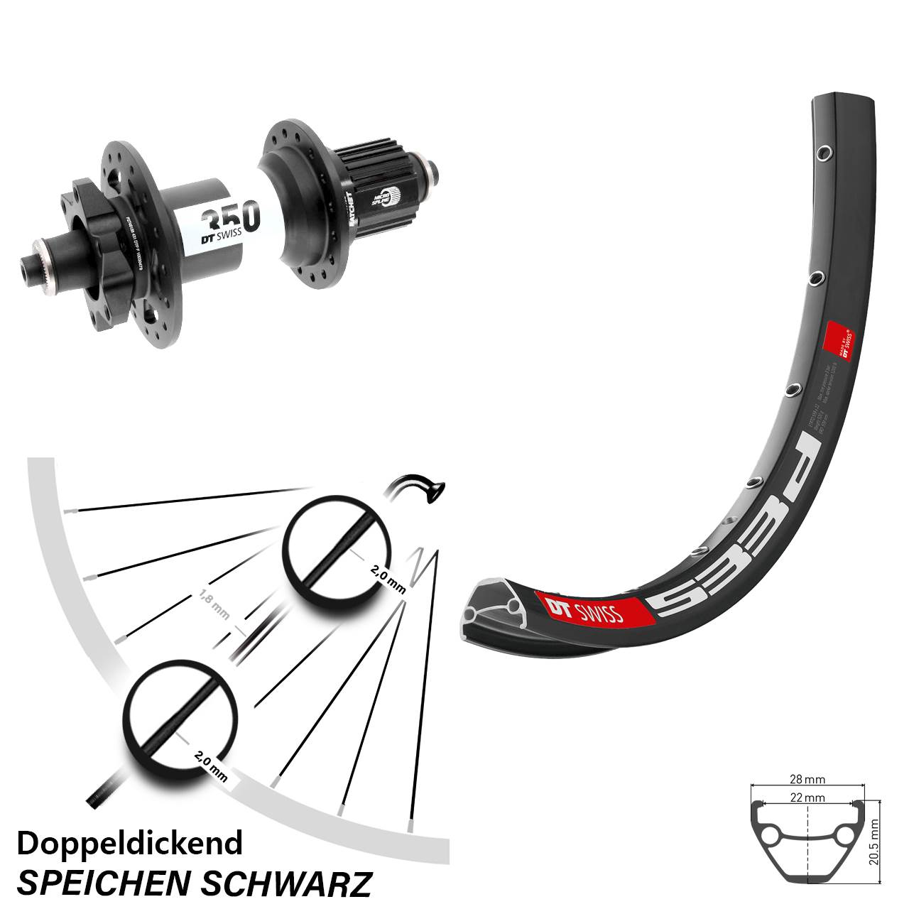 27,5 Zoll DT Swiss 533d 350 Boost Disc Hinterrad für Schnellspanner Micro Spline