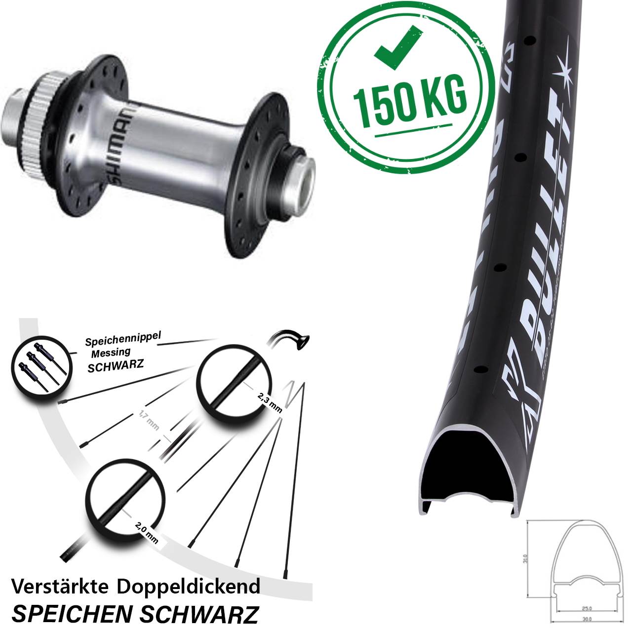 28 Zoll KX Bullet Shimano HB-RS770 Disc Laufrad 12x100