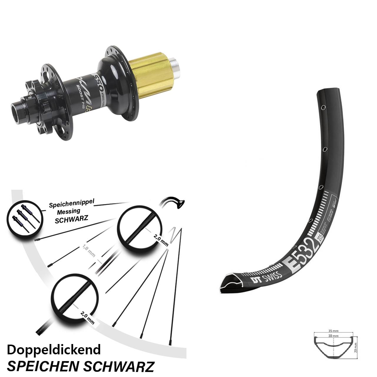 Boost 6-Loch Hinterrad 12x148 27,5 Zoll DT Swiss E 532 Miche XMH 550 8-11 fach