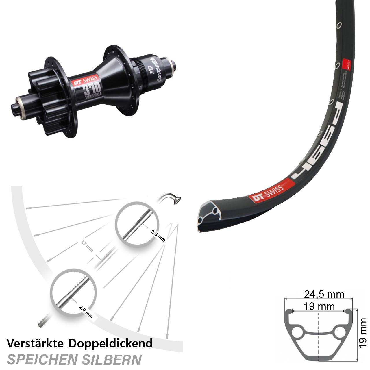 6-Loch Hinterrad 29 Zoll DT Swiss 466d-370 XD für Schnellspanner