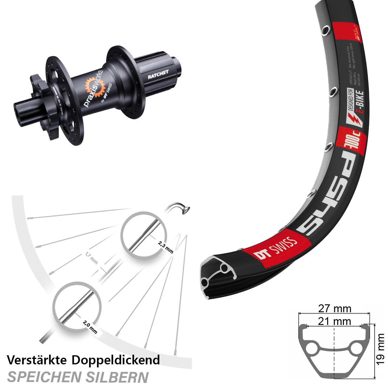 28-29 Zoll DT Swiss 545d-350 Disc Hinterrad 12x142 8-11 fach HG
