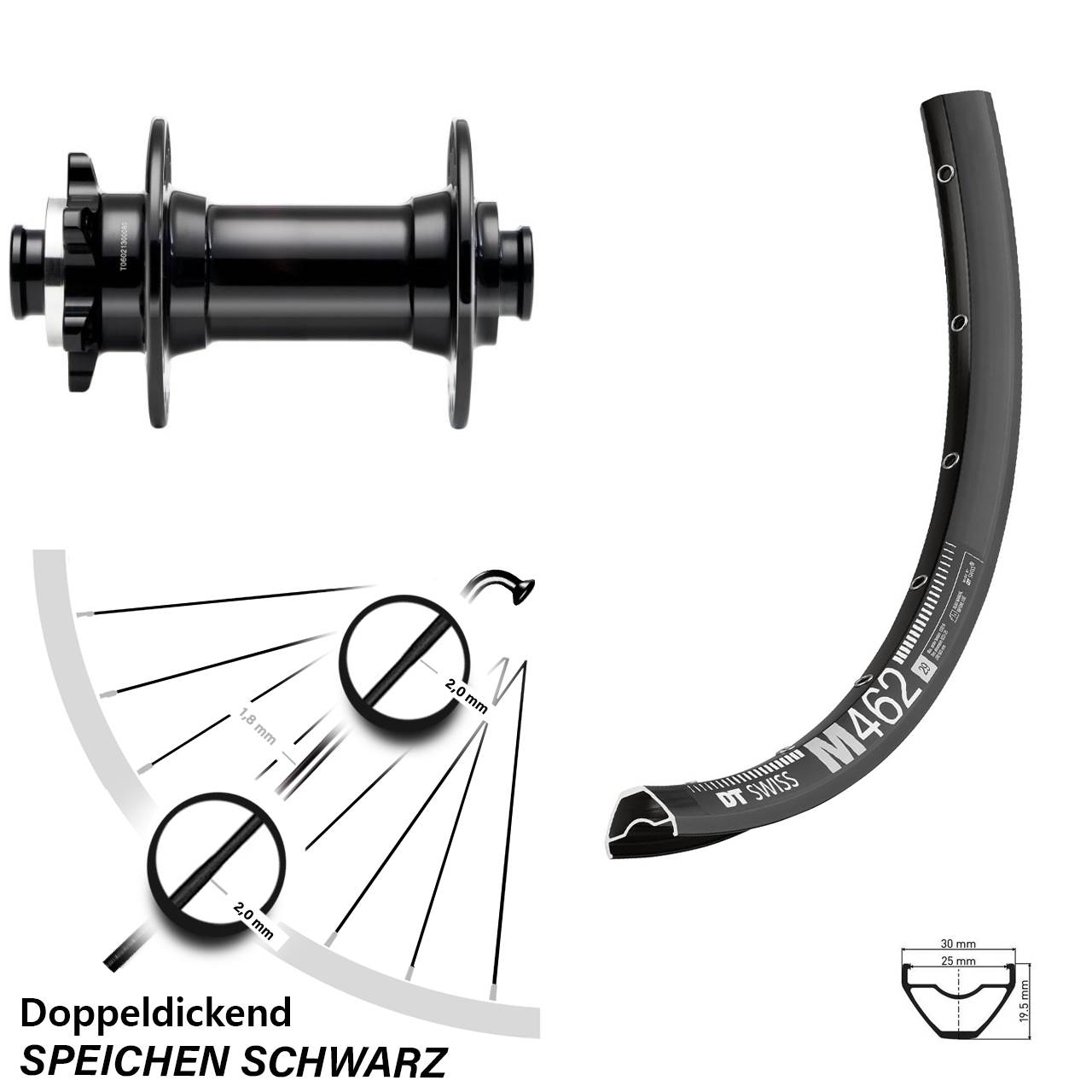 Laufrad 27,5 Zoll DT Swiss M 462 Disc Novatec D341-B15 Boost schwarz