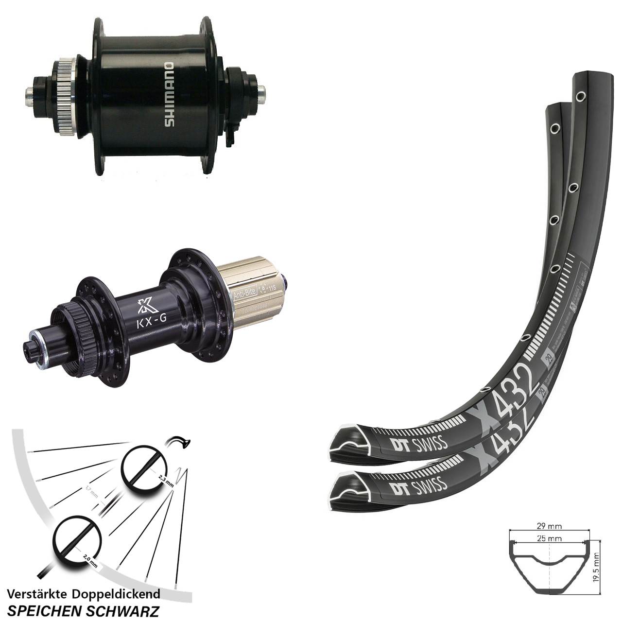 Disc Laufradsatz QR 29 Zoll DT Swiss X432 KX-G Shimano DH-UR700-3D 8-12 fach HG