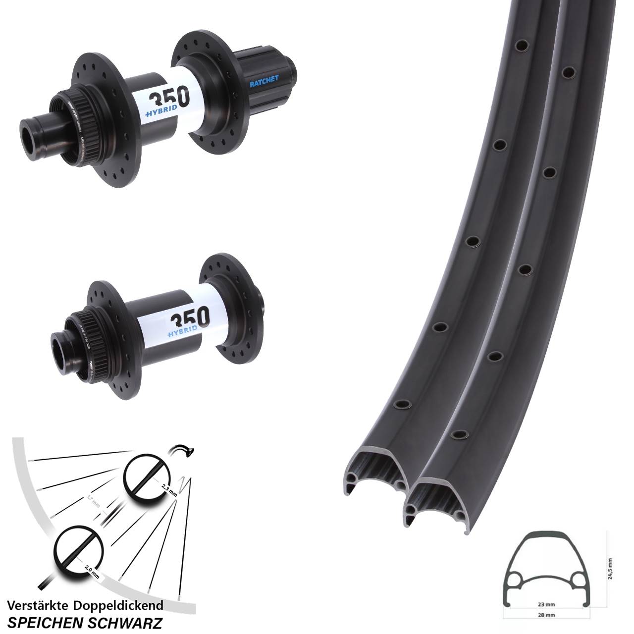 28 Zoll Ambrosio Sport DT Swiss Hybrid 350 Laufradsatz Centerlock 15x110 12x148 8-11 fach