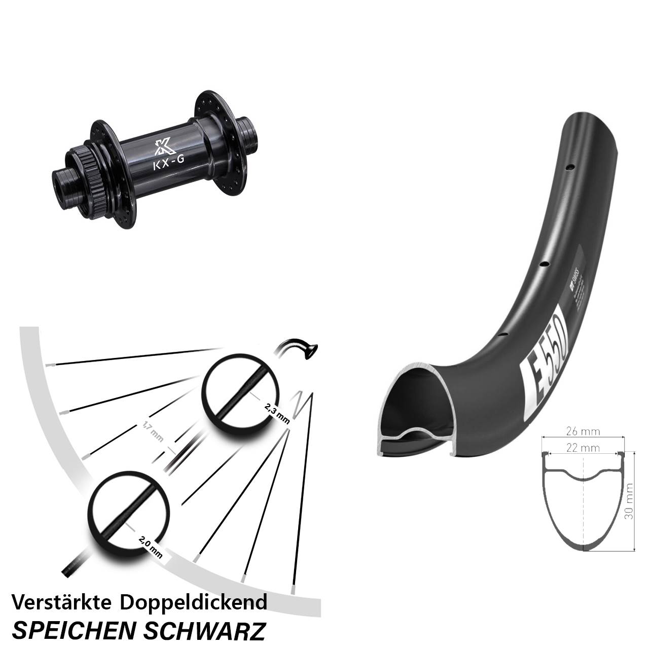 Vorderrad Centerlock 12x100 28 Zoll DT Swiss E550 KX-G Gravel