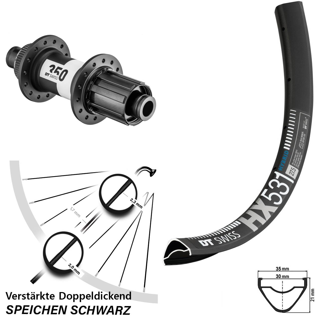 Disc Laufrad 29 Zoll DT Swiss HX531 DT Swiss 350 8-11 fach HG 12x148 Boost