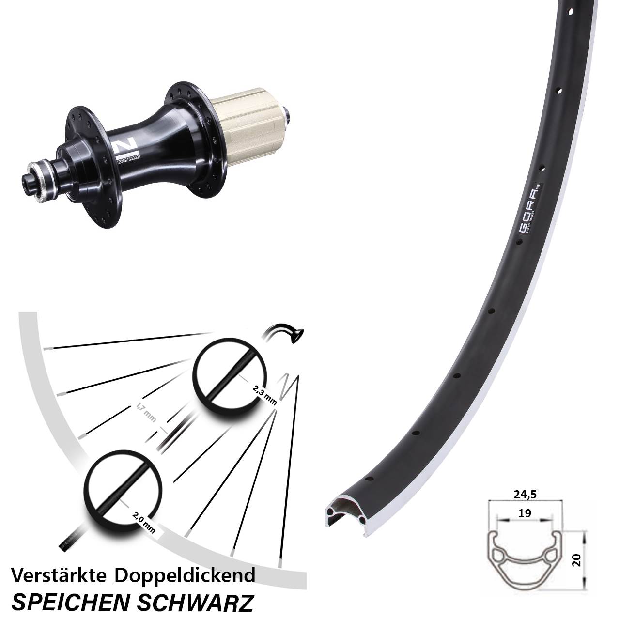 Gora 19 Novatec F162 26 Zoll Laufrad hinten für Schnellspanner 8-12 fach HG