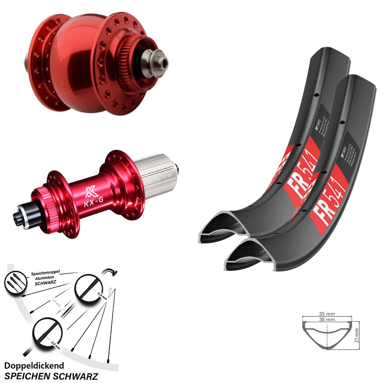 Laufradsatz Centerlock 29 Zoll DT Swiss FR541 KX-G rot SON 28 8-12 fach HG QR