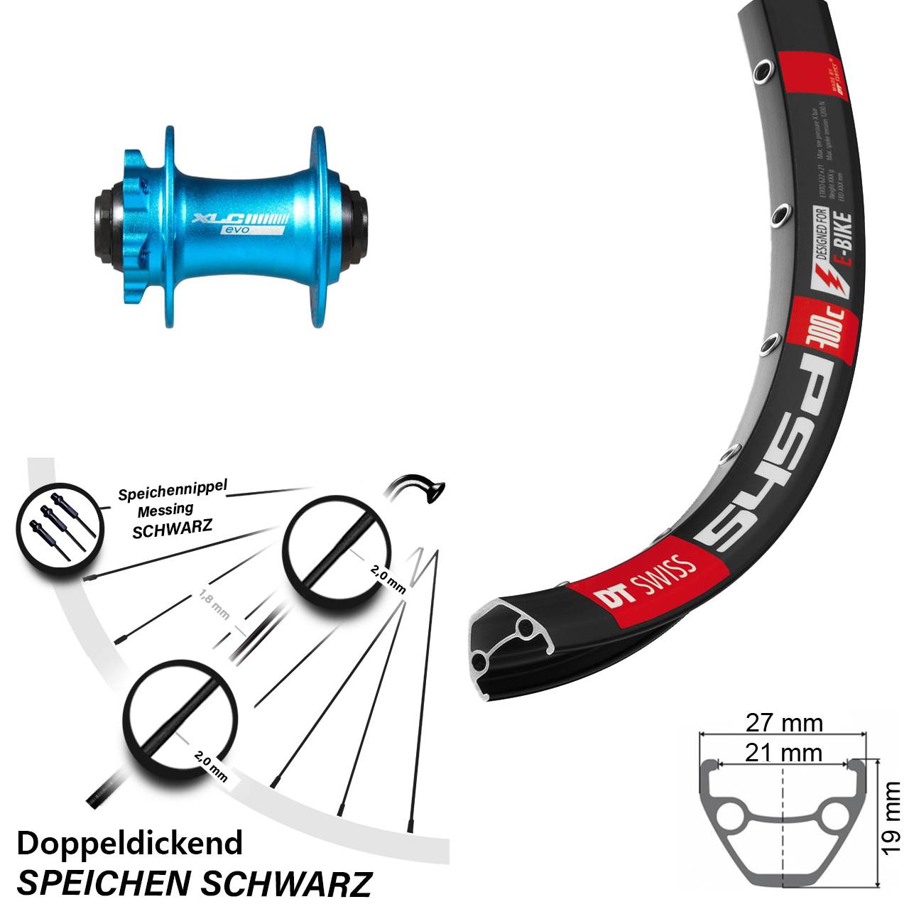 DT Swiss 545 XLC Evo blau 28 Zoll 6-Loch Vorderrad 15x100
