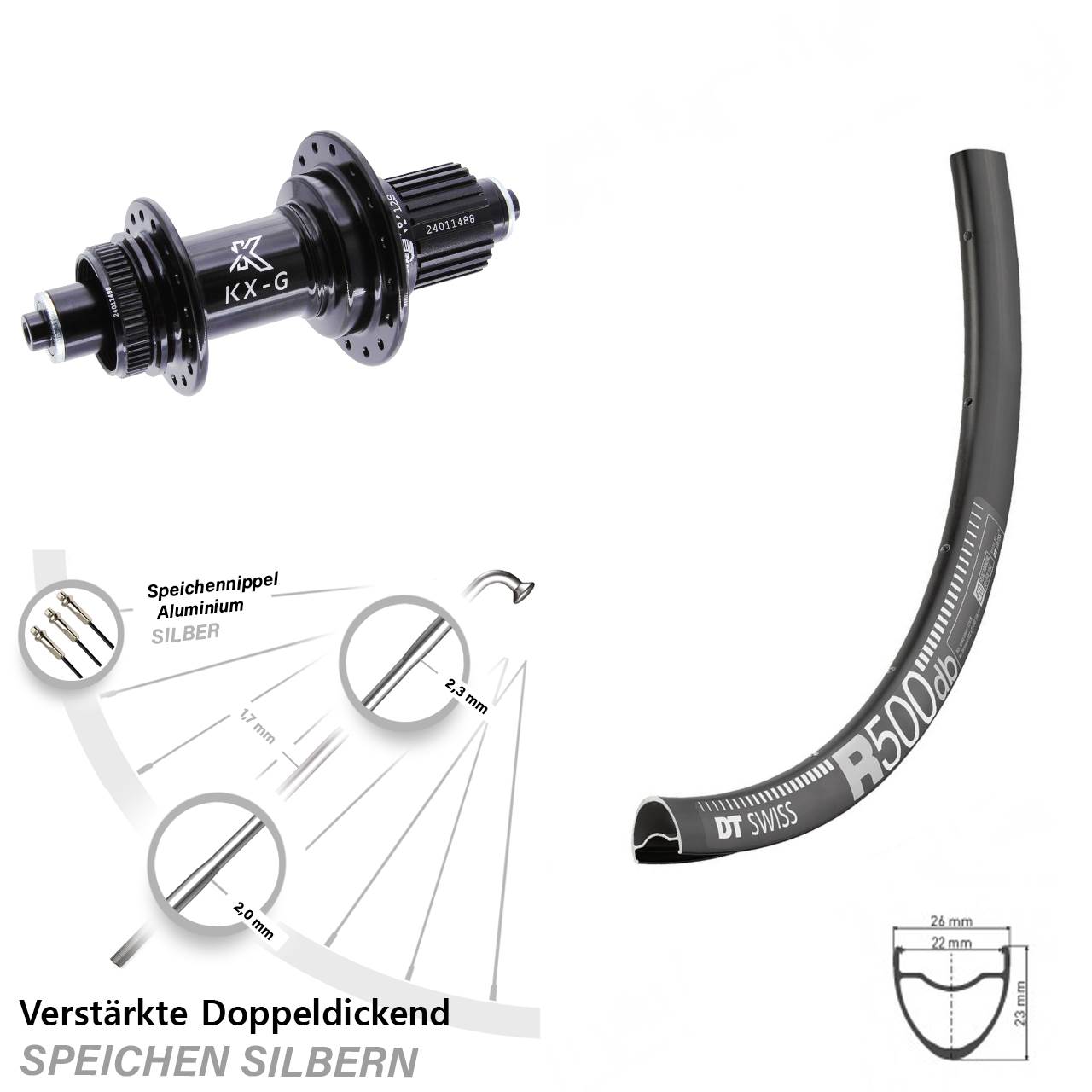 Centerlock Hinterrad 28 Zoll DT Swiss R 500 KX-G Micro Spline QR