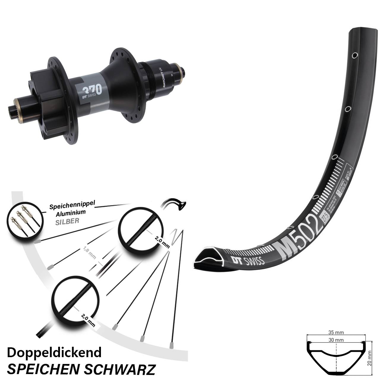 Hinterrad 6-Loch 29 Zoll DT Swiss M502-370 XD 11-12 fach QR