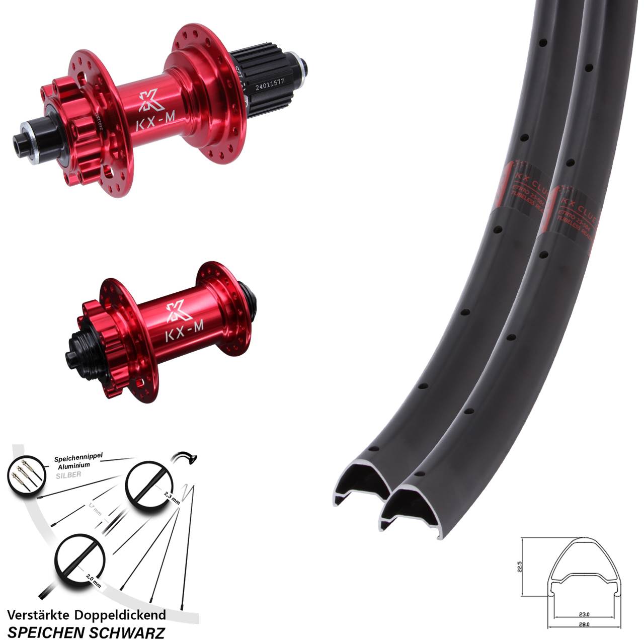 Disc Laufradsatz 28-29 Zoll KX-M Clue rot Shimano Micro Spline für Schnellspanner