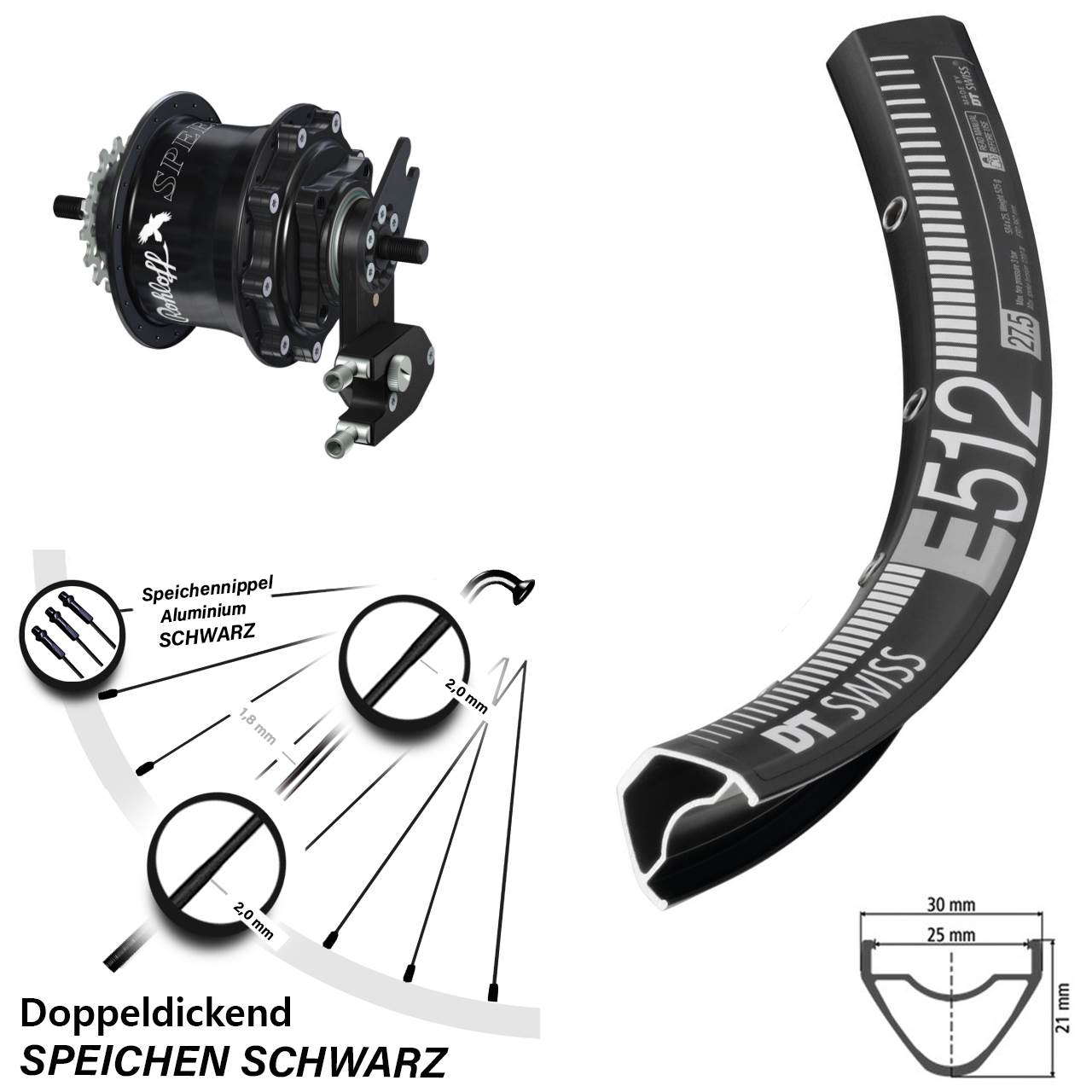 Hinterrad 29 Zoll DT Swiss E 512 Disc Rohloff Speedhub 500/14 TS DB OEM2 Tandem schwarz