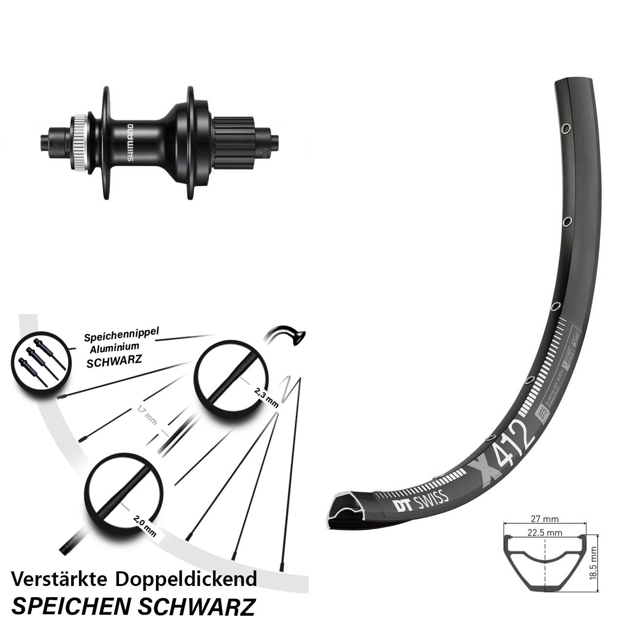 DT Swiss X412 Shimano FH-MT500 29 Zoll Disc Laufrad QR Micro Spline