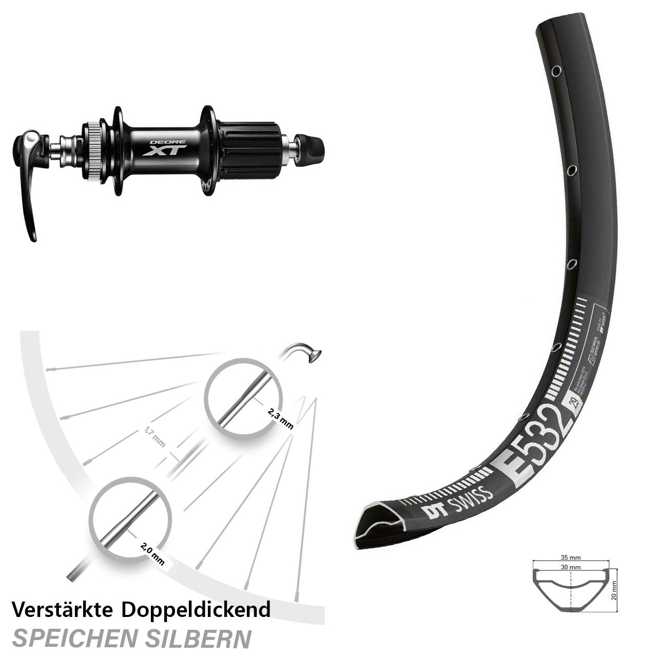 Disc Hinterrad für Schnellspanner 29 Zoll DT Swiss E532 Shimano XT 8-11 fach HG