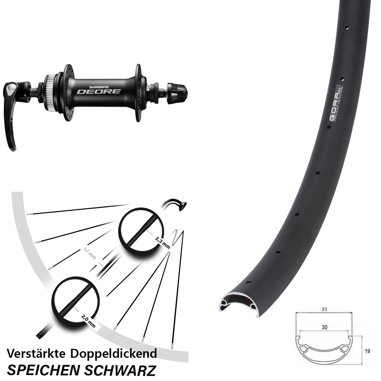 Centerlock Vorderrad 29 Zoll Gora 30 Shimano Deore HB-M6000 für Schnellspanner