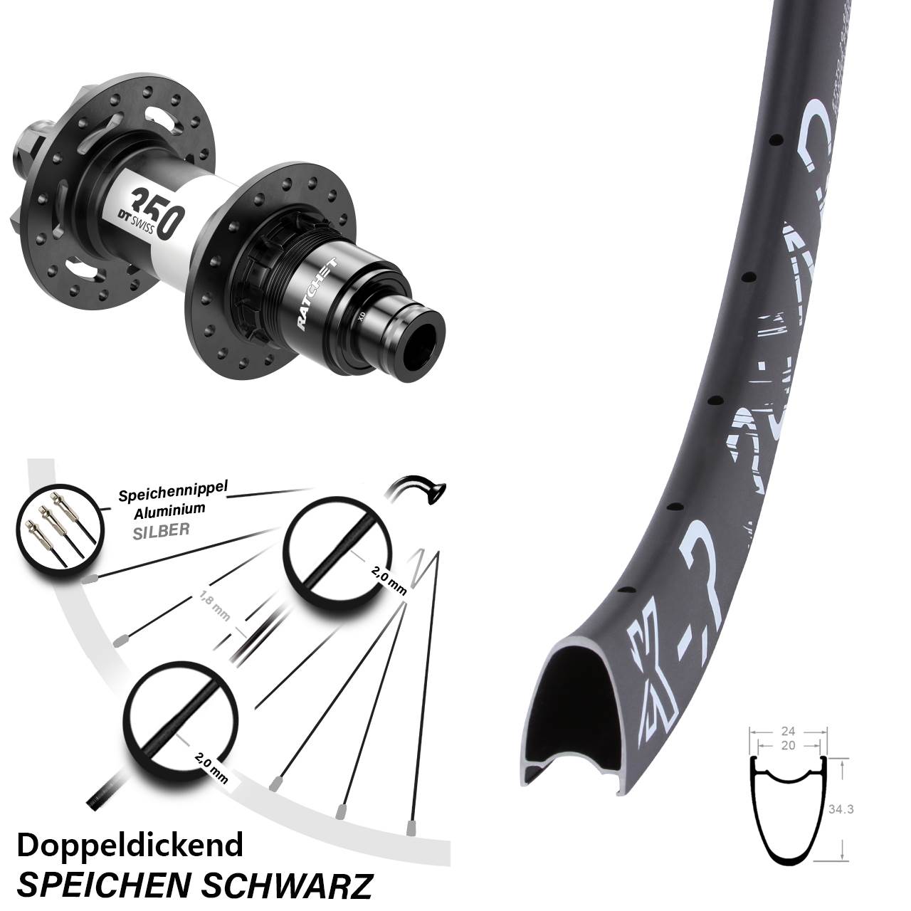 6-Loch Hinterrad 28 Zoll KX-R Road DT Swiss 350 SRAM XD 12x142