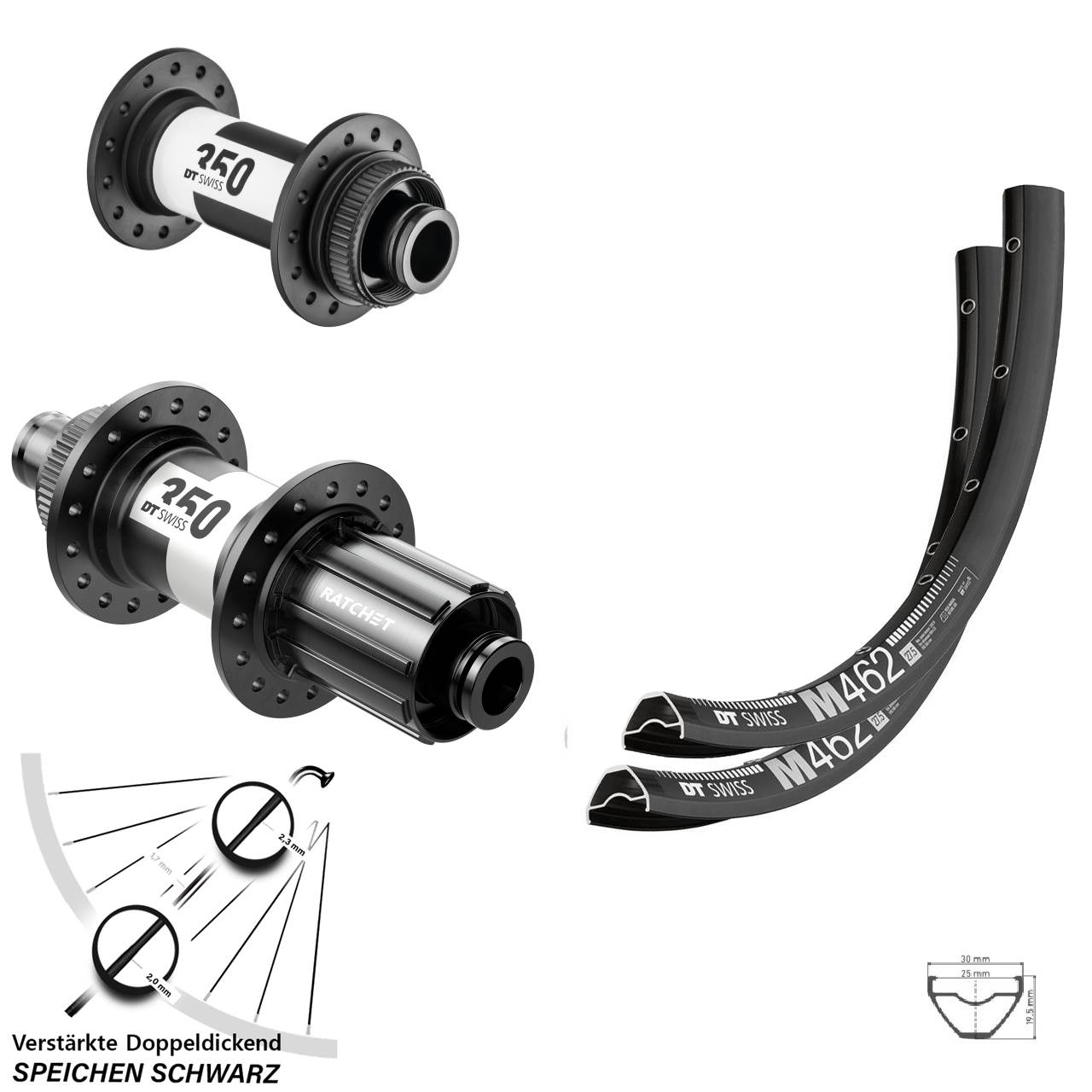 DT Swiss M 462-350 27,5 Zoll Laufradsatz Centerlock 15x100 12x142 8-11 fach