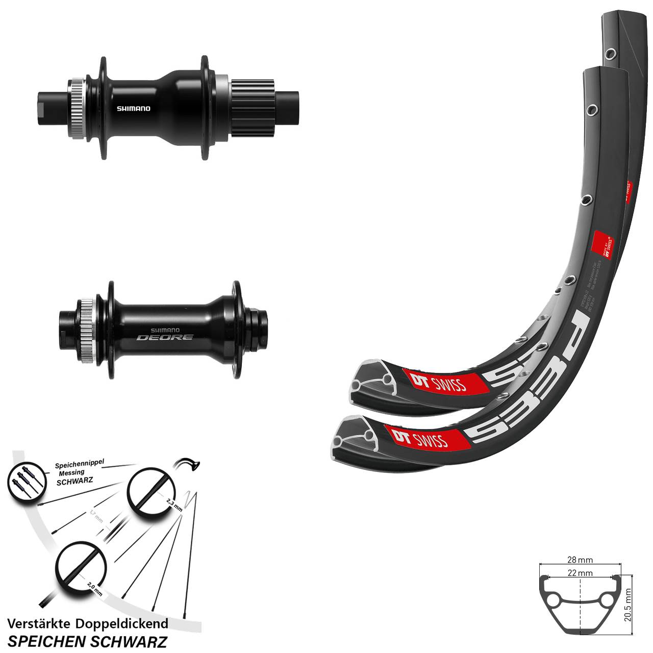 Disc Laufradsatz 27,5 Zoll DT Swiss 533d Shimano Deore FH-TC500-B Micro Spline Boost