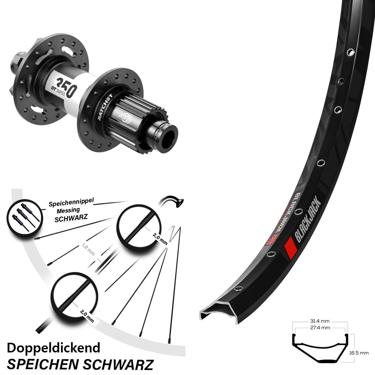 Laufrad 27,5 Zoll Rodi Ready 27 Disc DT Swiss 350 12x148 6-Loch Micro Spline